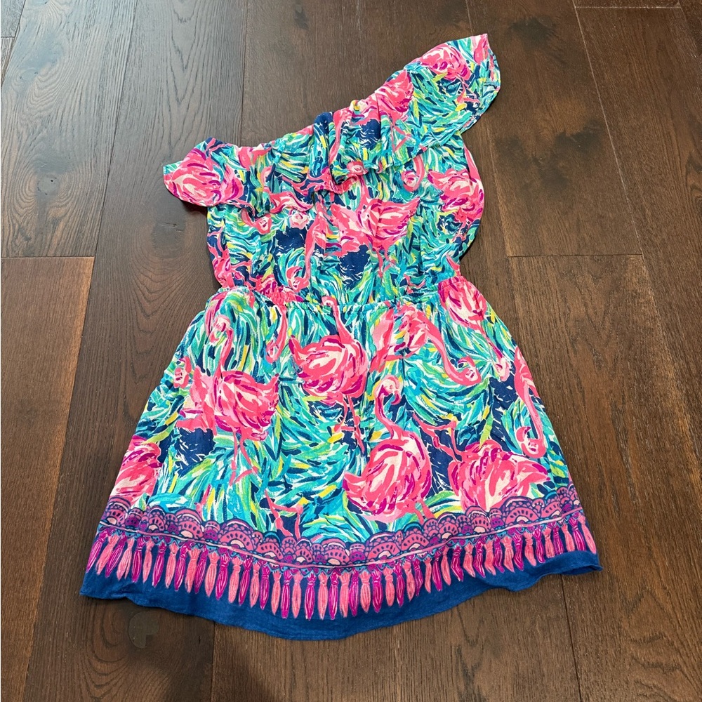 Lilly Pulitzer Flamingo One-Shoulder Romper Size Medium